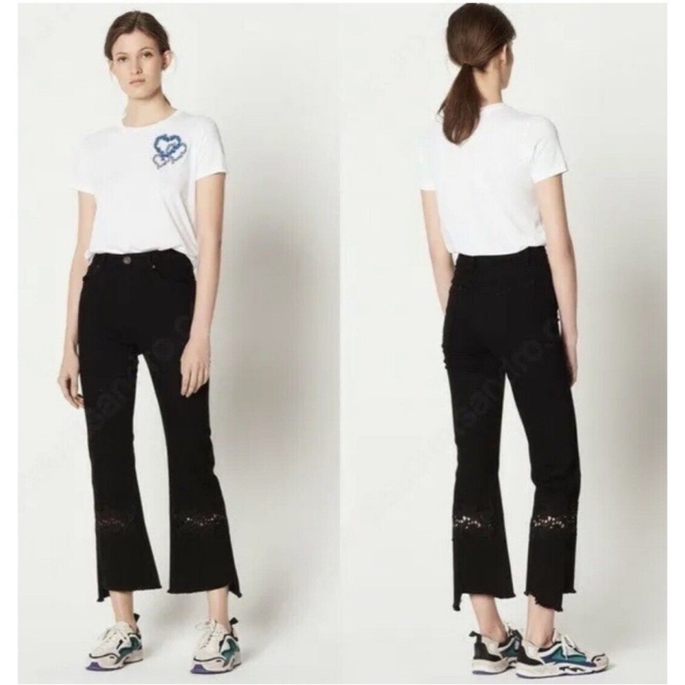 Sandro Paris Tori Flared Lace Inset Black Jeans size 36